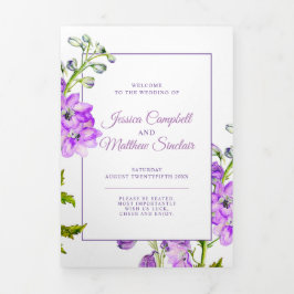 Programa Tríptico Flores moradas delfiníneas boda acuarela