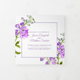 Programa Tríptico Flores moradas delfiníneas boda acuarela