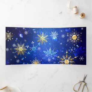 Programa Tríptico Fondo azul XMAS con copos de nieve dorados