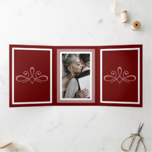 Programa Tríptico Foto de boda de personalizable rojo de Borgoña