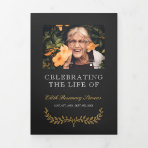 Programa Tríptico Funeral de fotos en color amarillo