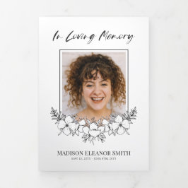 Programa Tríptico Funeral elegante de fotos de flores blancas