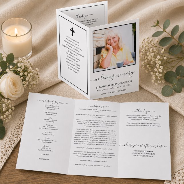 Programa Tríptico Funeral Memorial Minimalista (The funeral program (sometimes called a funeral brochure, pamphlet, or funeral order of service))