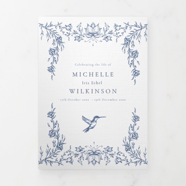 Programa Tríptico Funeral Obituary Order of Service hummingbird (Foto de portada)