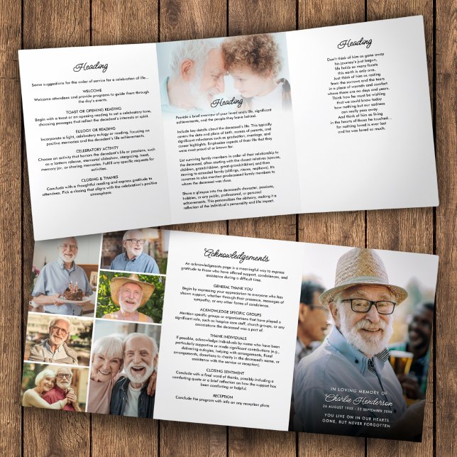 Programa Tríptico Guion moderno 8-fotos Funeral/ Memorial (Subido por el creador)