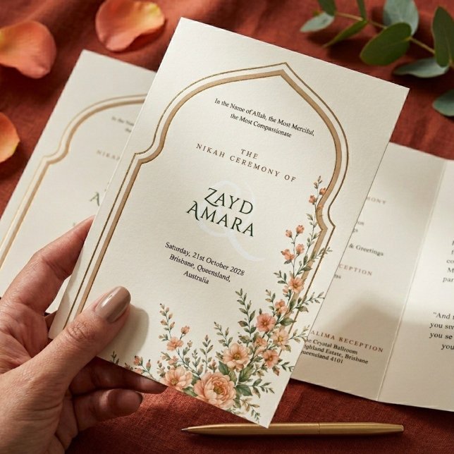 Programa Tríptico Islamic Nikah Peach Floral Arch Wedding (Subido por el creador)