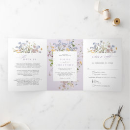 Programa Tríptico Lavender Spring Wildflower Garden Wedding Invite  