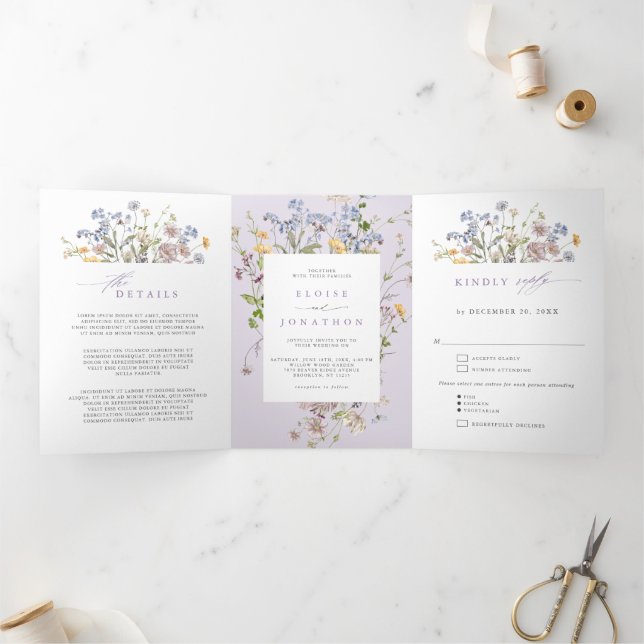 Programa Tríptico Lavender Spring Wildflower Garden Wedding Invite   (Interior)