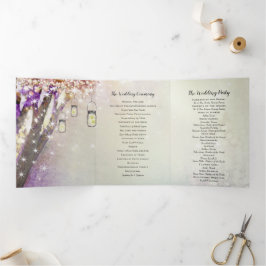 Programa Tríptico Leche azul púrpura rosa ilumina Boho Forest Boda