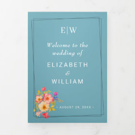 Programa Tríptico Marco con Rosas, estilo Boda sobre azul retro