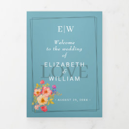 Programa Tríptico Marco con Rosas, estilo Boda sobre azul retro