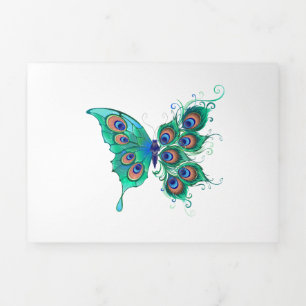 Programa Tríptico Mariposa con plumas de pavo real verde