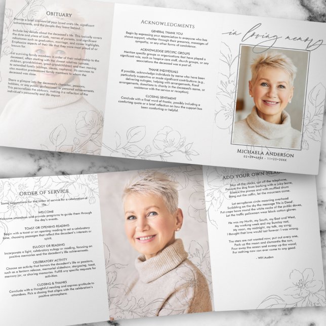 Programa Tríptico Minimalist Botanical 3-Photo Funeral/Memorial (Subido por el creador)