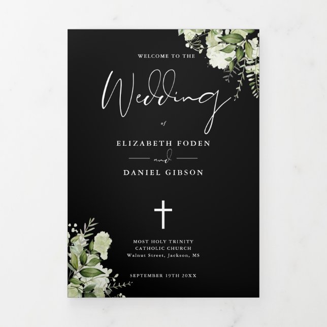 Programa Tríptico Misa de Boda Católica Floral Verde (Foto de portada)