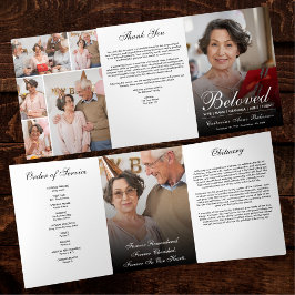 Programa Tríptico Modern Script 7-Photo Trifold Funeral Program