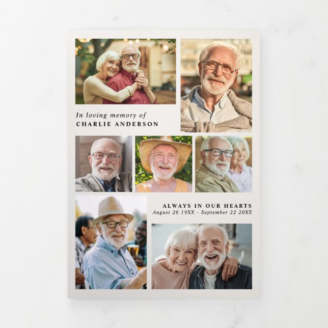 Programa Tríptico Modern Script 8-Photo Funeral/Memorial (Foto de portada)