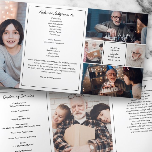 Programa Tríptico Moderno Funeral/Memorial De 6 Fotografías En Memor (Subido por el creador)