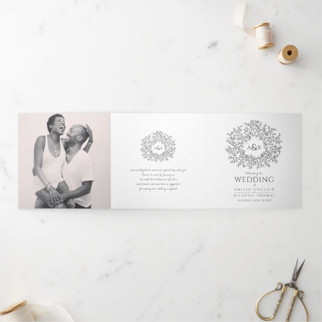 Programa Tríptico Mono monograma historia de arte dedicatoria boda f (Exterior)