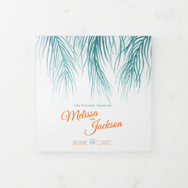 Programa Tríptico naranja verde azulado palmas tropicales boda cuadr