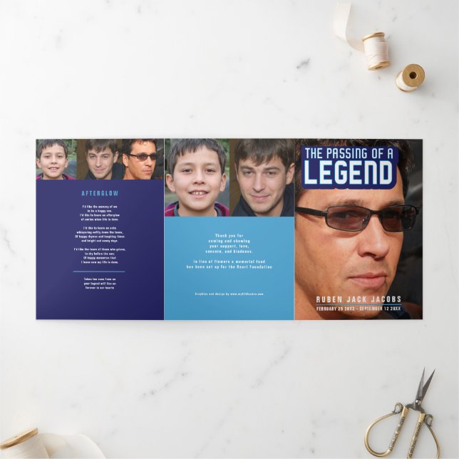 Programa Tríptico Paso de una leyenda Servicio funeral azul (Exterior)