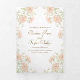 Programa Tríptico Peach Rose Wedding Programs