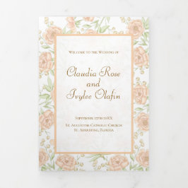 Programa Tríptico Peach Rose Wedding Programs