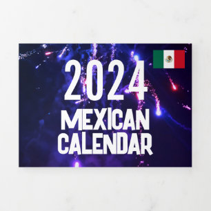 Programa Tríptico Pequeño calendario mexicano 2024 con vacaciones