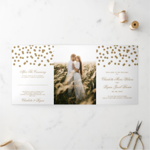 Programa Tríptico Purpurina de Oro Blanco Confetti Boda de fotografí