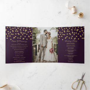 Programa Tríptico Purpurina de oro morado Confetti Boda de fotografí