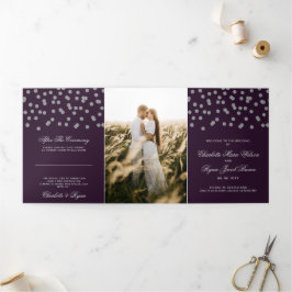 Programa Tríptico Purpurina de Plata Púrpura Boda fotográfica Confet