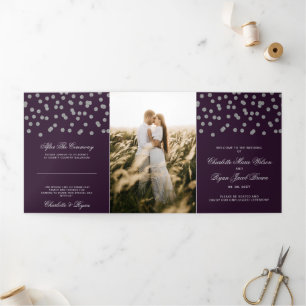 Programa Tríptico Purpurina de Plata Púrpura Boda fotográfica Confet