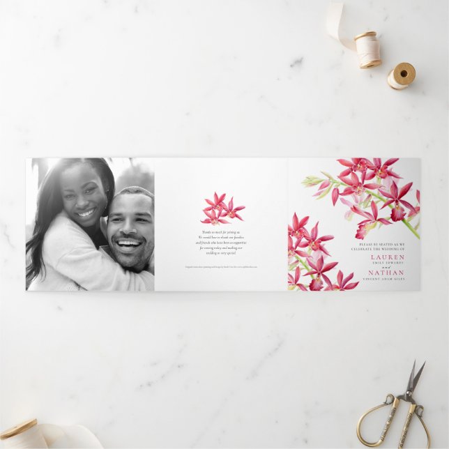 Programa Tríptico Red Phaiocalanthe jeworchid acuarcolor boda (Exterior)