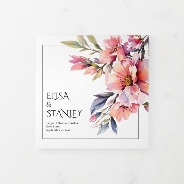 Programa Tríptico Rhododendron flores rosa melocotón boda floral (Foto de portada)