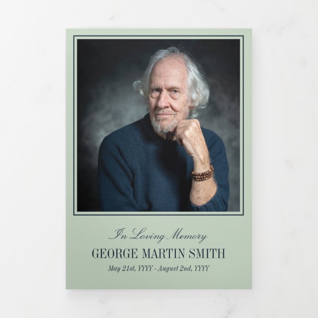 Programa Tríptico Sage Green & Navy In Lolove Memory Photo Funeral (Foto de portada)