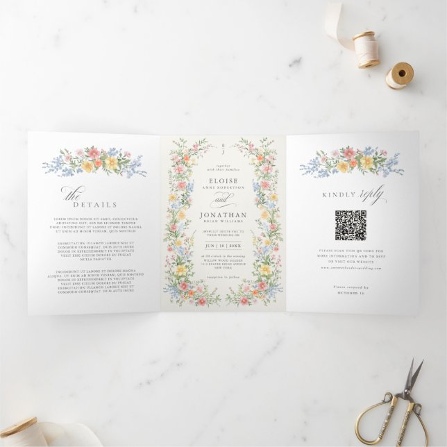 Programa Tríptico Soft Pastel Ornate Spring Garden Wedding invite    (Interior)
