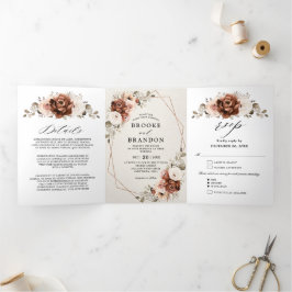 Programa Tríptico Terracotta Pampas Grass Rústico Boda Geométrico T