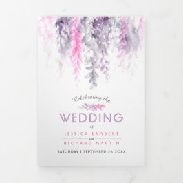 Programa Tríptico Vines índigo color de agua rosa púrpura boda