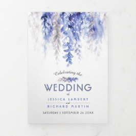 Programa Tríptico Vinos boda de acuarela gris azul invernal