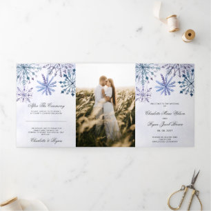 Programa Tríptico Watercolor Blue Snowflake Boda de Invierno