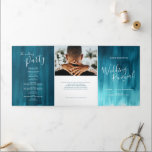 Programa Tríptico Wedding renewal ceremony teal abstract art<br><div class="desc">A six-page modern art teal wedding renewal program. Edit this wedding program with your own wedding renewal names,  dates,  introduction,  ceremony wording,  wedding party attendants,  two photos of your first elopement or restricted wedding,  and yours thanks. Original abstract washed watercolor art and design by www.mylittleedenweddings.com</div>