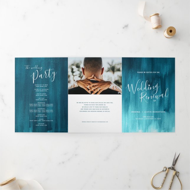 Programa Tríptico Wedding renewal ceremony teal abstract art (Exterior)