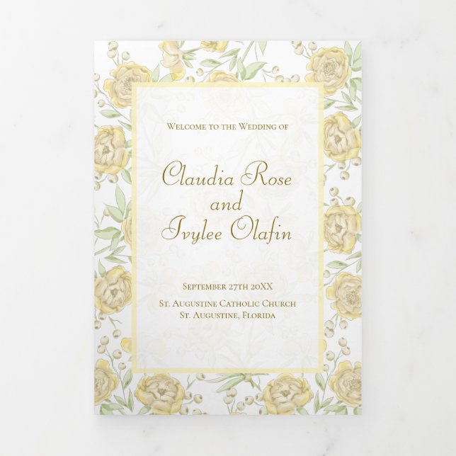 Programa Tríptico Yellow Rose Wedding Programs (Foto de portada)