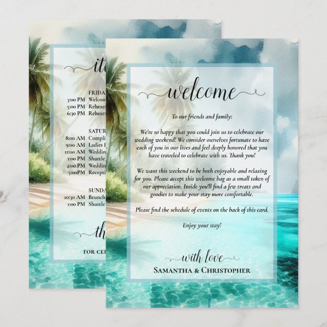 Programa Tropical Beach Wedding Welcome & Itinerary (Anverso / Reverso)