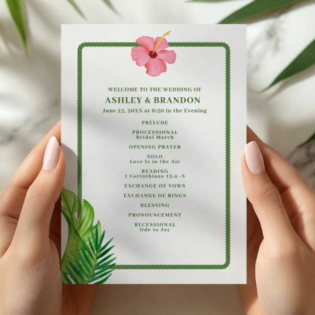 Programa Tropical Green and Pink Flower Coastal Wedding (Subido por el creador)
