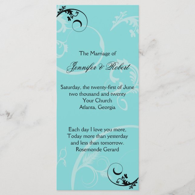 Programa Turquoise Black Swirl Flourish Wedsh (Anverso)