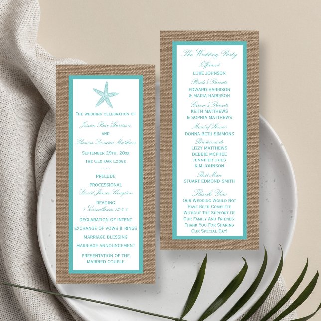 Programa Turquoise Starfish Burlap Beach Wedding (Subido por el creador)