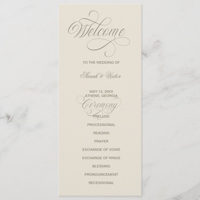 Programa Tuscan Valla Calligraphy double side program card  (Anverso)
