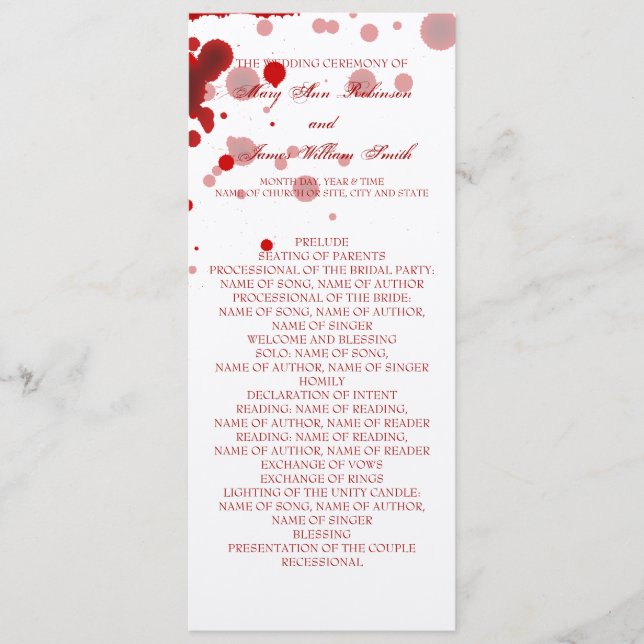 Programa Vampire Halloween Wedding Program Fake Blood Red (Anverso)