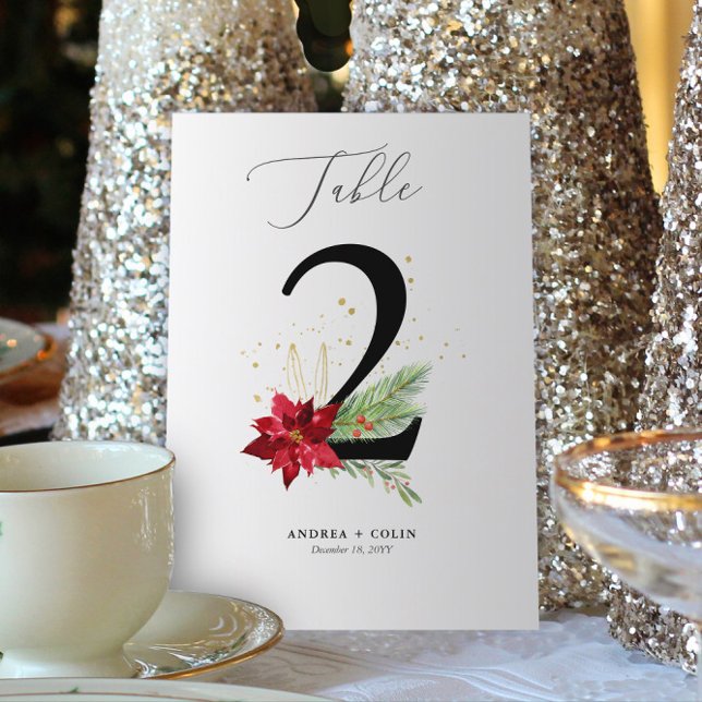 Programa Vegetación + acuarela dorada Tabla de vacaciones n (Botanical Christmas Wedding / Event Table Number | No. 2 (For all numbers, see Collection below))