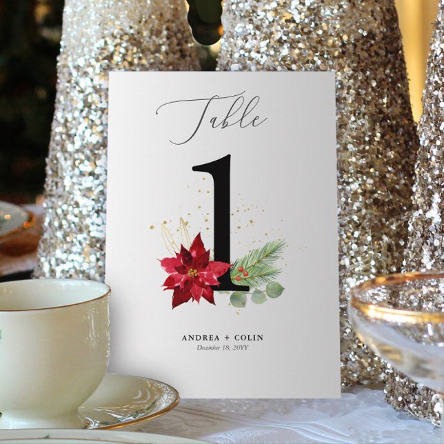 Programa Vegetación acuática de vacaciones + tabla dorada n (Botanical Christmas Wedding / Event Table Number | No. 1 (For all numbers, see Collection below))